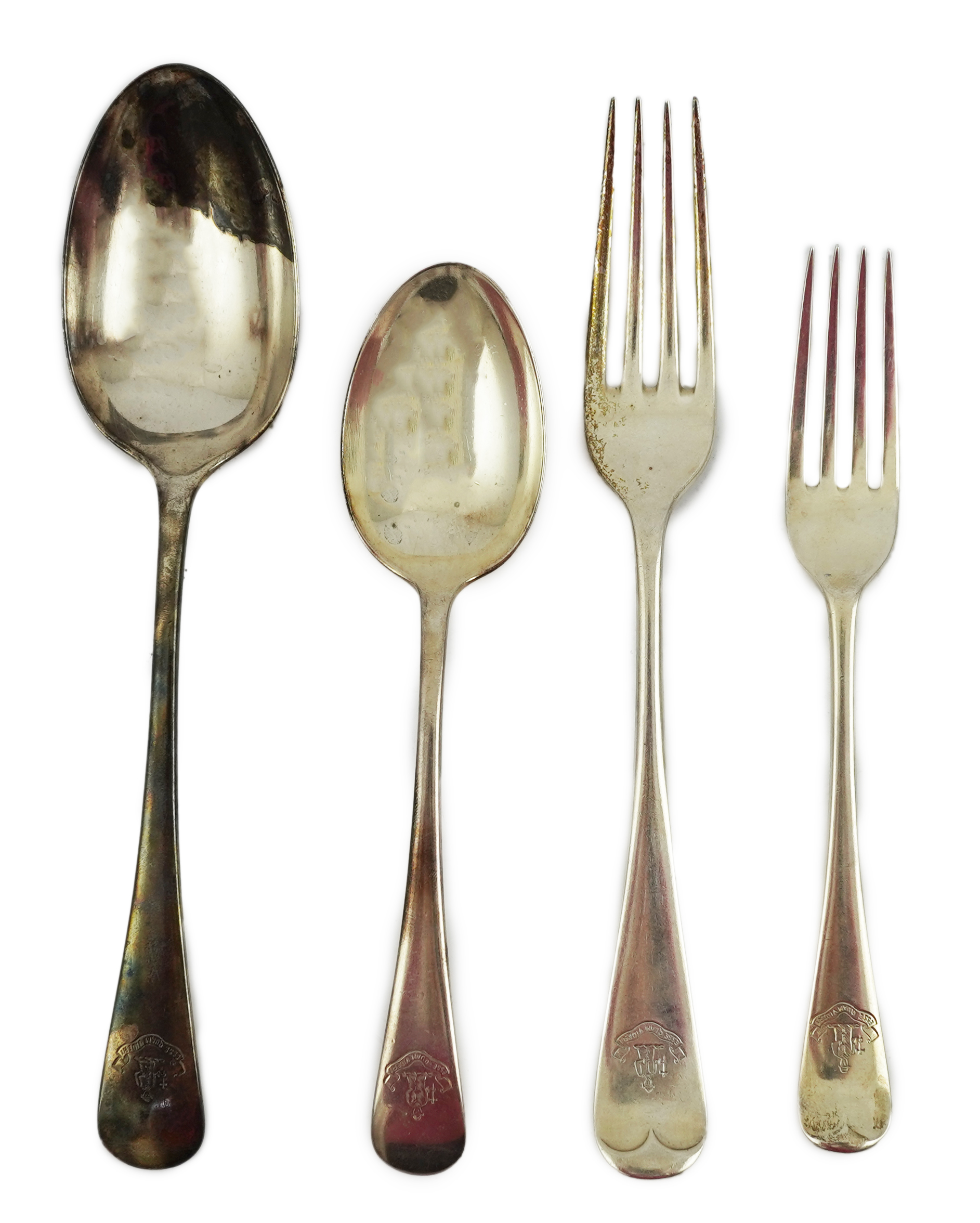 A harlequin part canteen of Edwardian and later silver Old English pattern flatware, various dates and makers